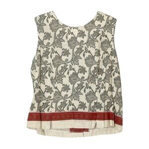 Michael Blake Vintage Flax Top Women Size 14 Ivory Boho Brocade Button Back Tank